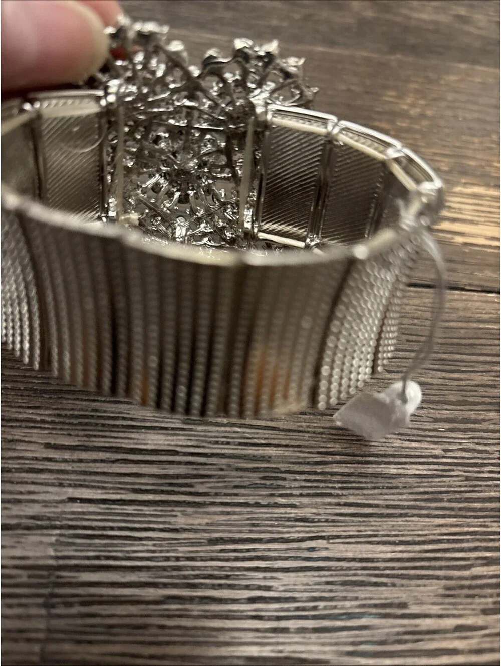 Silver Tone rhinestone wide stretch floral bracelet With Free Earrings